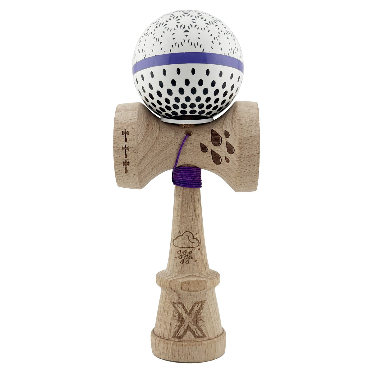 Kendama X Raindrops Originala, Model V3 Alb / Albastru, Profesionala, Cupe Mari King Size, Super Sticky, Gaura in Baza, Rulment, Ata 62cm