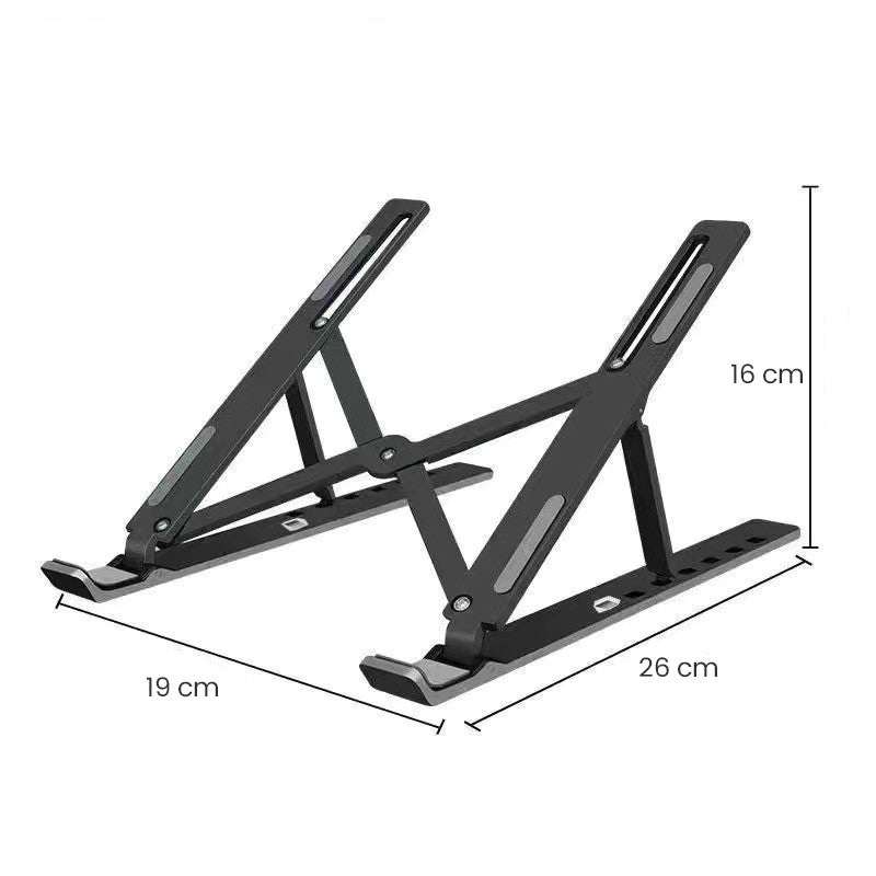 Suport Laptop si Tableta, Design Pliabil si Portabil, Inaltime Reglabila, Structura Suspendata pentru Ventilare, Aliaj si ABS, 26 x 19 x 16 cm, Negru