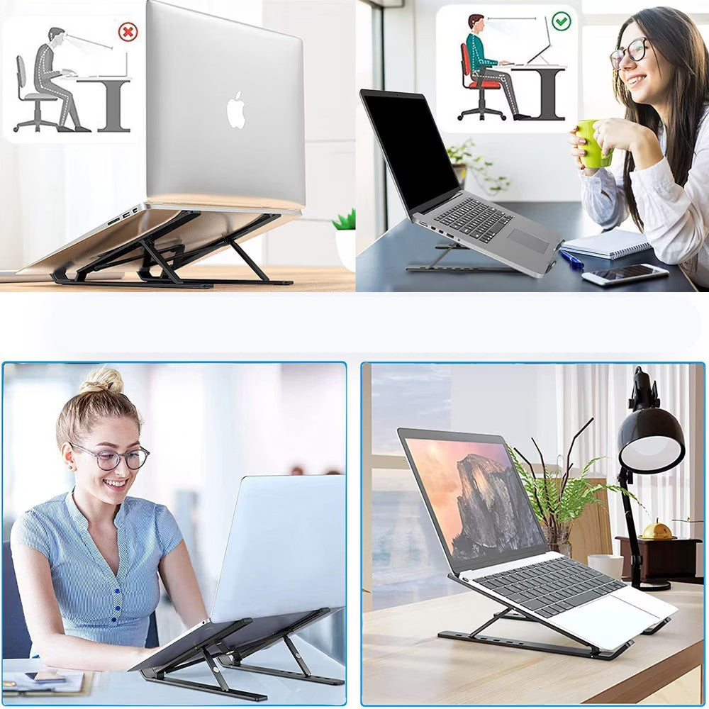 Suport Laptop si Tableta, Design Pliabil si Portabil, Inaltime Reglabila, Structura Suspendata pentru Ventilare, Aliaj si ABS, 26 x 19 x 16 cm, Negru