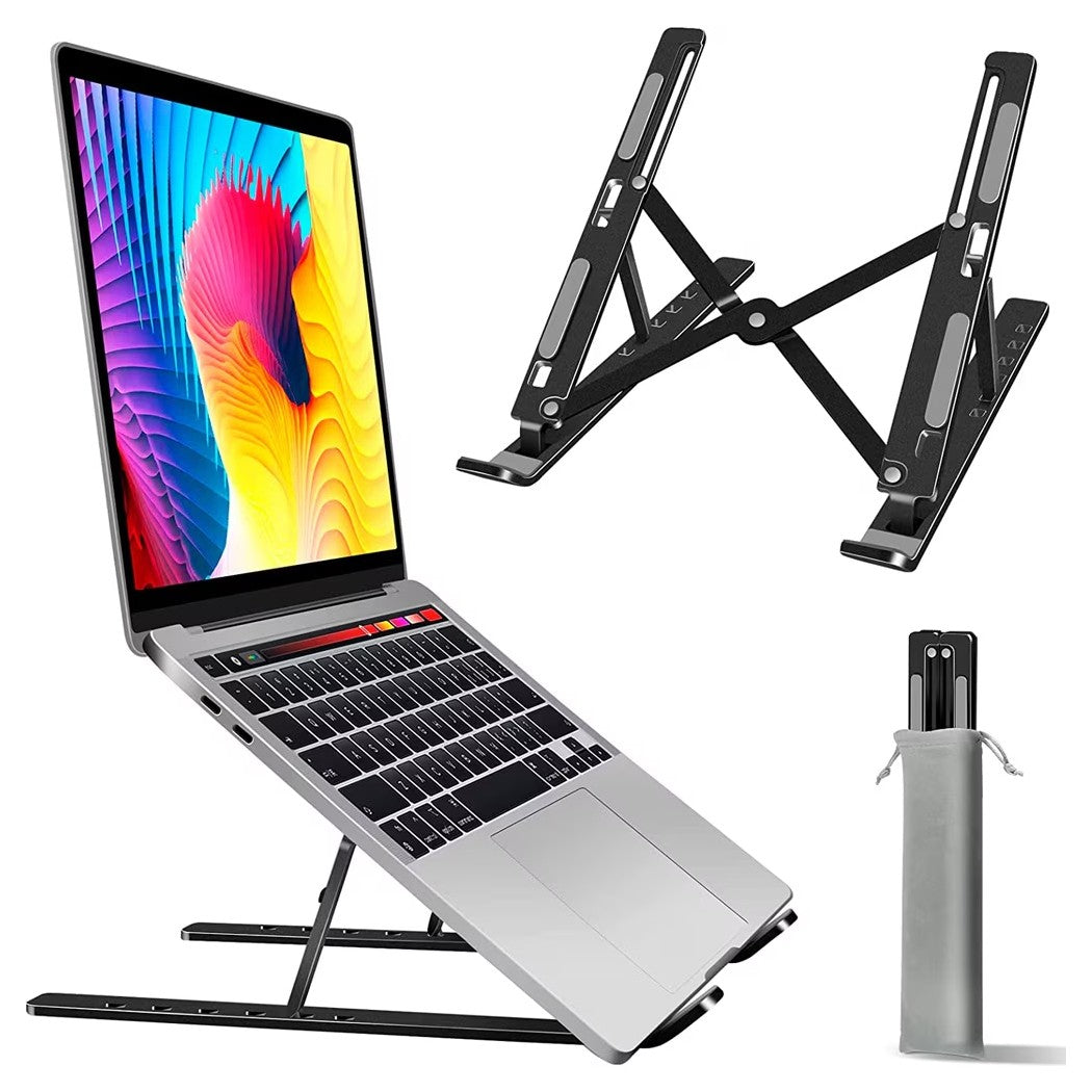 Suport Laptop si Tableta, Design Pliabil si Portabil, Inaltime Reglabila, Structura Suspendata pentru Ventilare, Aliaj si ABS, 26 x 19 x 16 cm, Negru