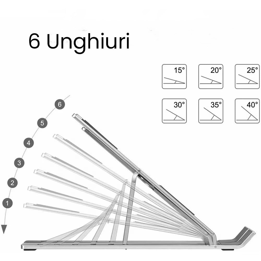 Suport Laptop si Tableta, Stativ Portabil Pliabil, Inaltime Reglabila 100-160 mm, Structura Suspendata pentru Ventilatie, Aliaj Metalic si ABS, 26 x 19 x 16 cm, Silver Gray
