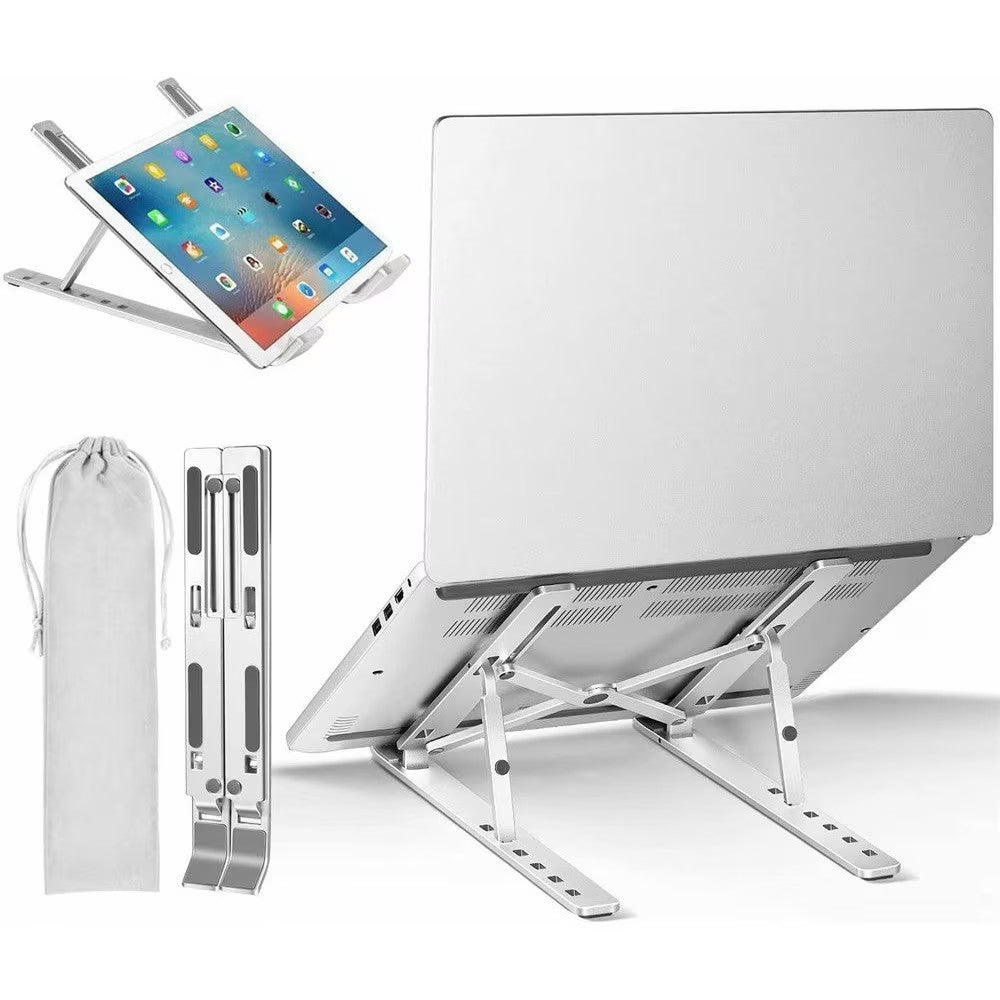 Suport Laptop si Tableta, Stativ Portabil Pliabil, Inaltime Reglabila 100-160 mm, Structura Suspendata pentru Ventilatie, Aliaj Metalic si ABS, 26 x 19 x 16 cm, Silver Gray