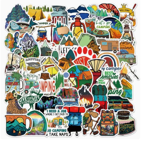 Set Stickere Decorative Camping Si Natura, Modele Outdoor Impermeabile, Vinil, 50 Bucati, Multicolor, 4.75 x 5.5 cm
