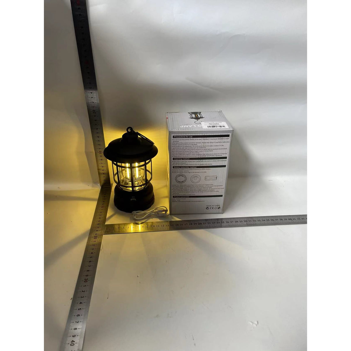 Lampa Portabila Camping, Felinar Vintage cu Carlig, Iluminare 360 Grade, 21 COB LED, Intensitate Reglabila, ABS, 5W, Negru