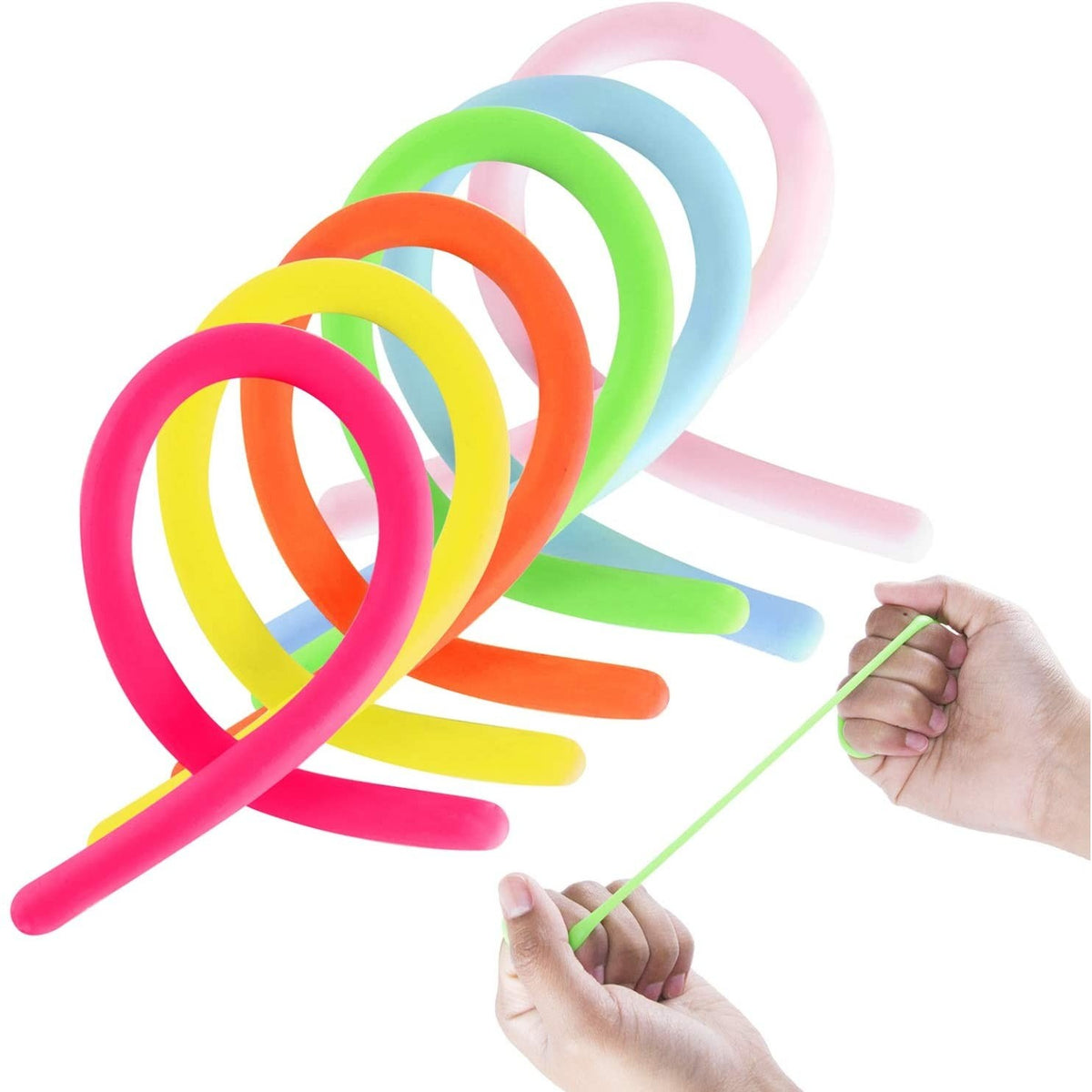 Jucarie Senzoriala Superelastica Antistres, Stretchy String Fidget, Material Netoxic, Set 6 Piese, Multicolor, 24cm-2m