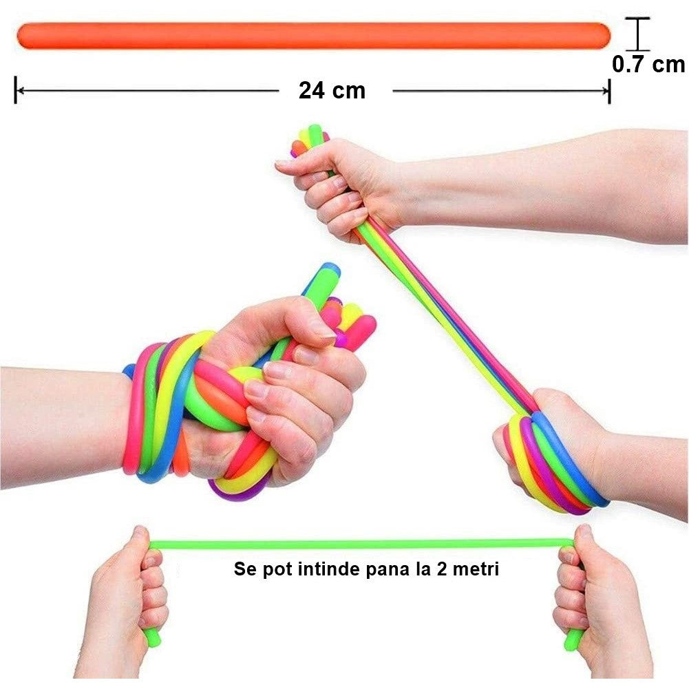 Jucarie Senzoriala Superelastica, Antistres Fidget String, Material Netoxic, 6-Pack, Multicolor, 26cm-2m