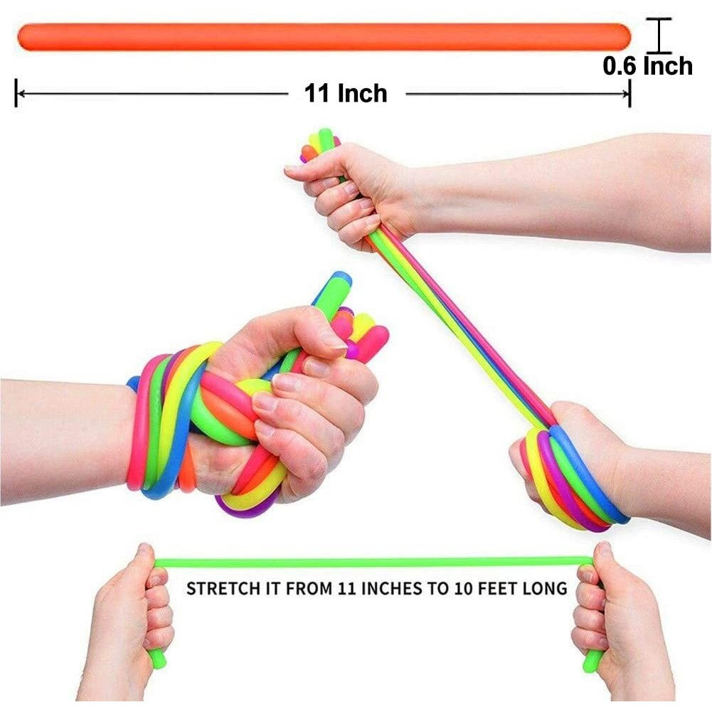Jucarie Senzoriala Superelastica, Antistres Fidget String, Material Netoxic, 6-Pack, Multicolor, 26cm-2m