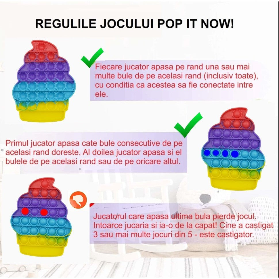 Briosa, Jucarie Antistres Pop It Now and Flip It, Forma Inghetata, Silicon, Multicolor