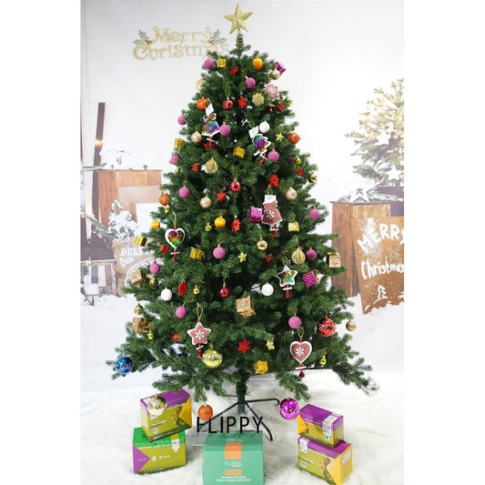 Brad Artificial de Craciun Clasic, Set Complet cu Elemente Decorative, Interior si Exterior, 858 Ramuri, Suport Metalic, Inaltime 210 cm, Diametru 138 cm, Verde