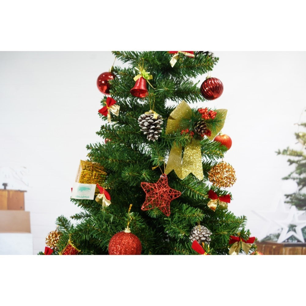 Brad Artificial de Crăciun Nins, Decorat cu Conuri de Pin, 630 Ramuri, Suport Metalic Inclus, Interior și Exterior, Alb și Verde, Înălțime 210 cm, Diametru 131 cm