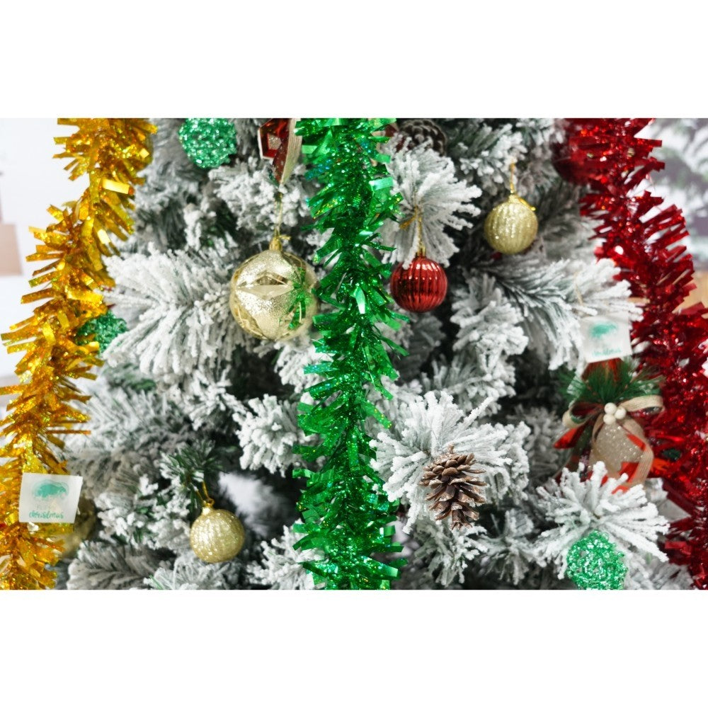 Brad Artificial de Craciun Nins, Decorat cu Conuri de Pin, Aspect Natural cu 630 Ramuri, Interior si Exterior, Suport Metalic Inclus, Inaltime 210 cm, Diametru 131 cm, Alb si Verde