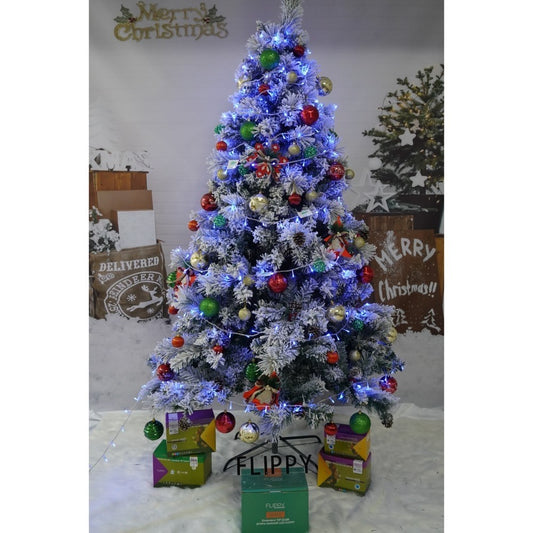 Brad Artificial De Crăciun Nins, Decorat Cu Conuri De Pin, Aspect Natural, Set Complet Cu Suport Metalic, Interior Și Exterior, 630 Ramuri, Înălțime 210 cm, Diametru 131 cm, Alb Și Verde