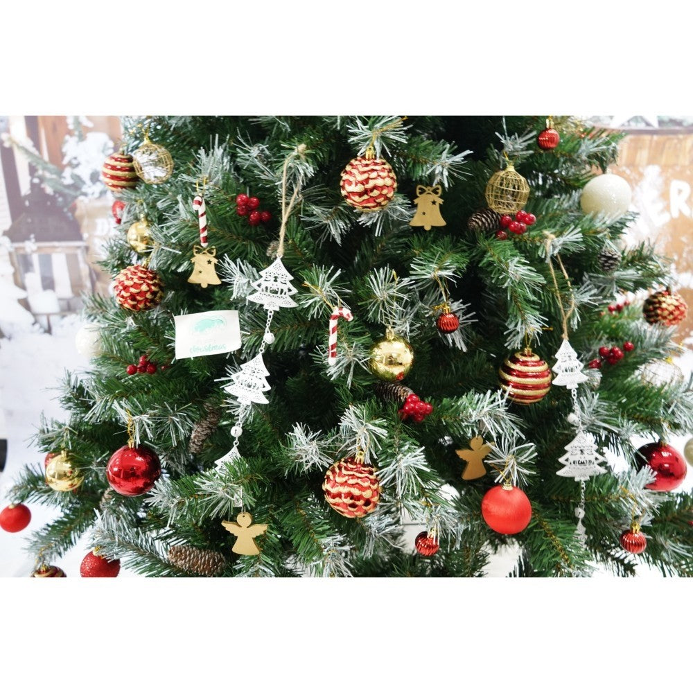 Brad Artificial de Craciun Nins, Aspect Natural cu Conuri de Pin, 1150 Ramuri, Suport Metalic Inclus, Interior si Exterior, Verde, Inaltime 210 cm, Diametru 147 cm