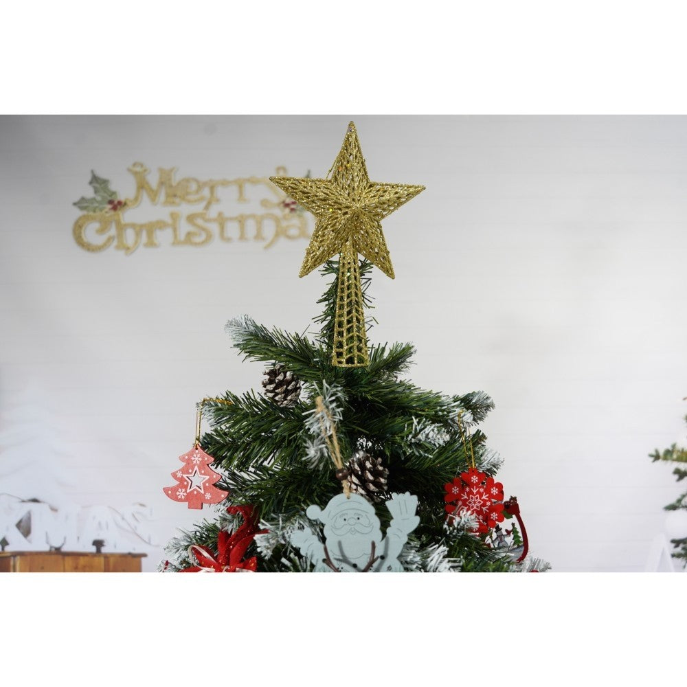Brad Artificial de Craciun Nins pentru Perete si Colt, Decorat cu Conuri de Pin, 1224 Ramuri, Verde, Suport Metalic Inclus, Inaltime 210 cm, Diametru 149 cm