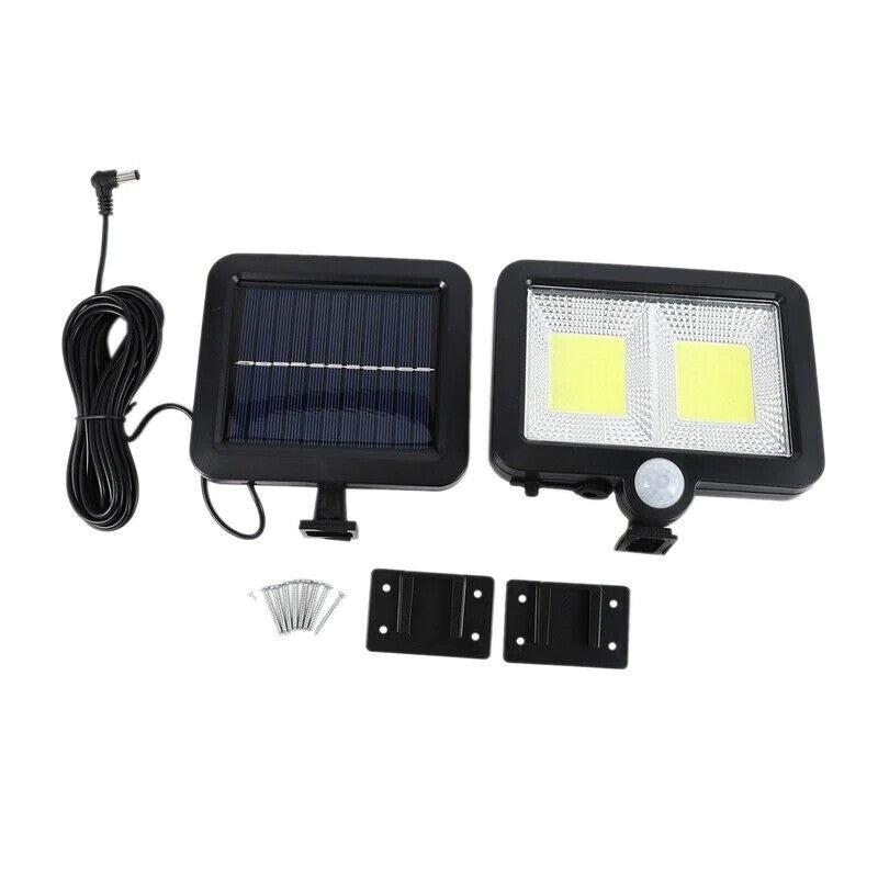 Lampa Solara Cu Senzor De Miscare, 108 LED COB, 2 Grile, Panou Solar 5.5V, Flux Luminos 2400LM, Rezistenta La Apa IP65, Exterior, Plastic, Negru