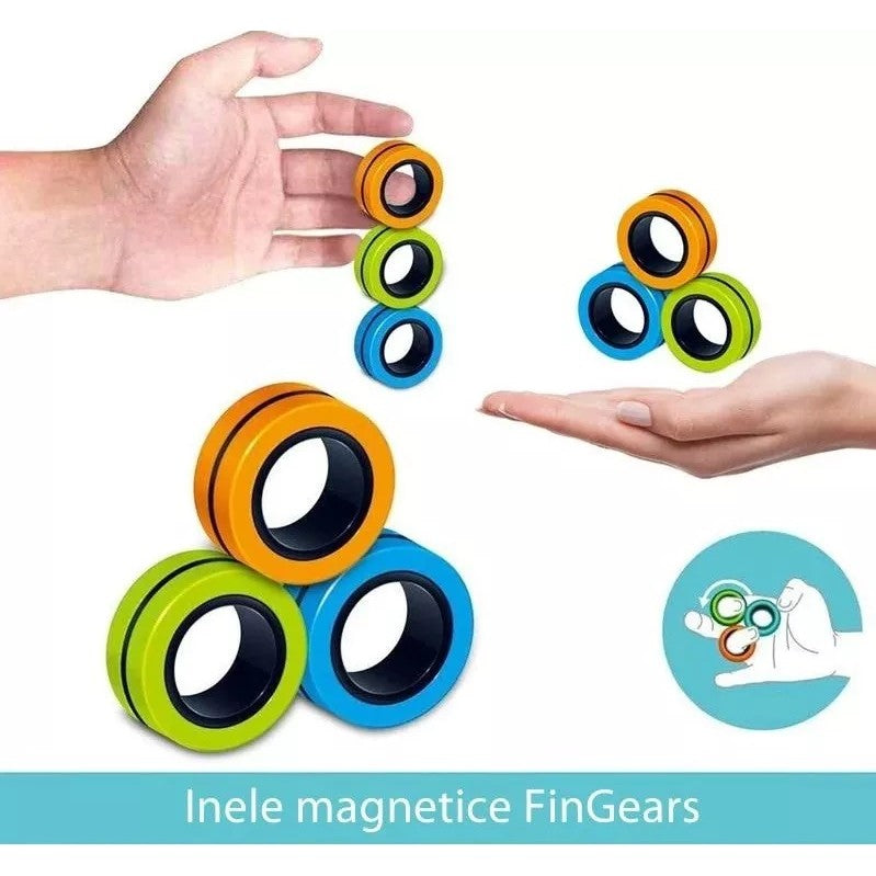 Jucarie Antistres Inele Magnetice, Dezvoltare Dexteritate Si Concentrare, Material Nedaunator, 3 Piese, Multicolor