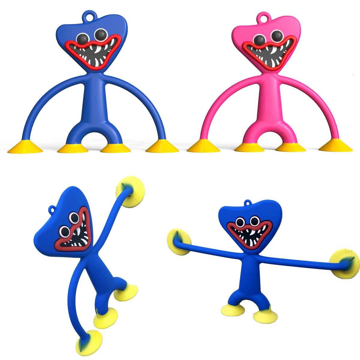 Jucarie Huggy Wuggy, Personaj Poppy Playtime cu Ventuze, Antistres Flexibil, Material Nedaunator, Albastru