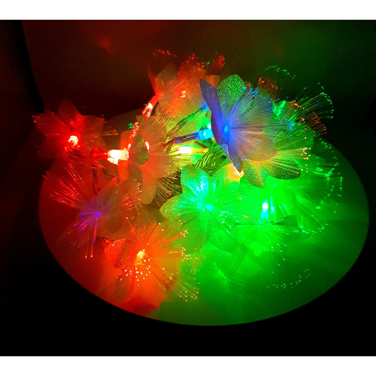 Instalatie de Craciun cu Baterii, 20 LED-uri, Model Flori din Fibra Optica, Lumina Alba, Lungime 2m
