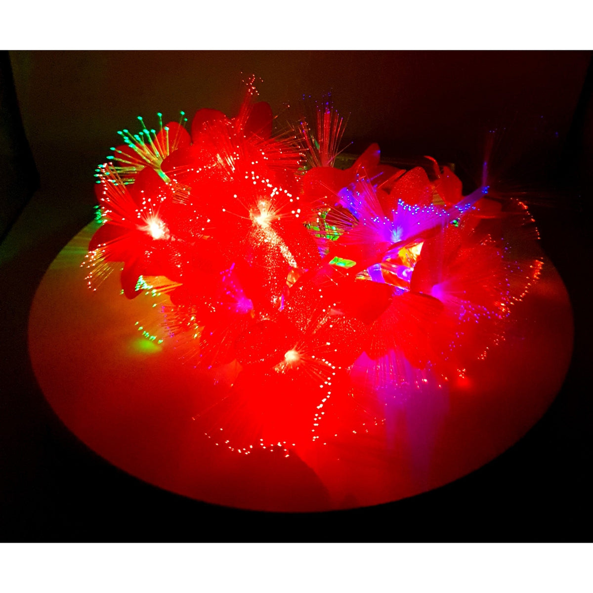 Instalatie de Craciun cu 20 LED-uri, Fibra Optica in Forma de Flori, Alimentare cu Baterii, Rosu