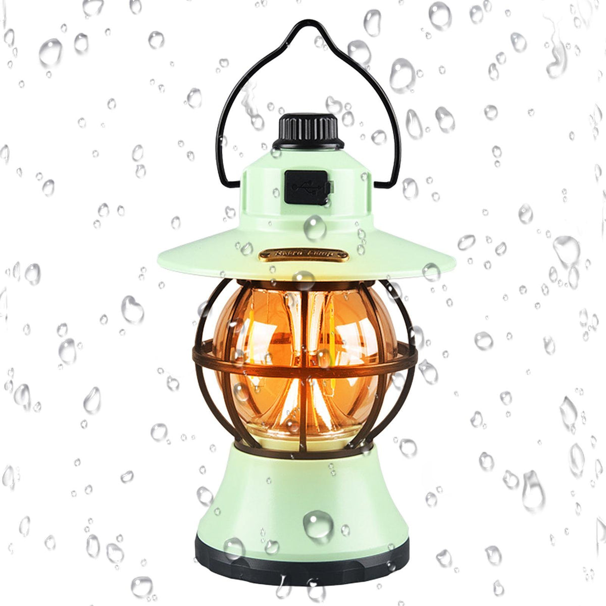 Lampă De Camping Retro, Felinar Vintage LED Cu Acumulator 1200 mAh, Reîncărcabilă USB, 3 Moduri Lumină, Intensitate Reglabilă, Rezistentă La Apă, ABS Și Metal, Verde Mint