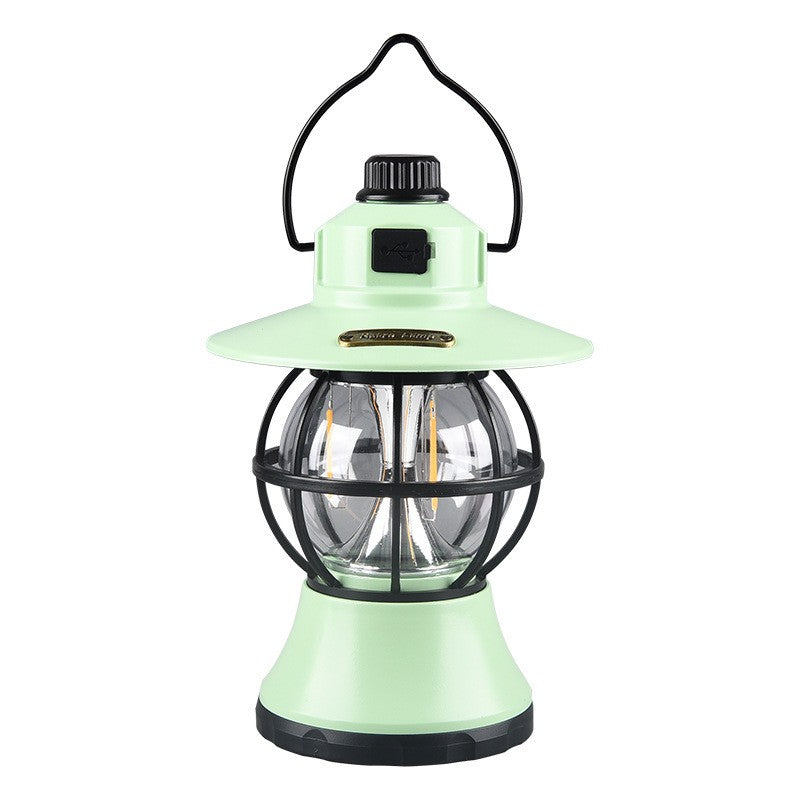 Lampă De Camping Retro, Felinar Vintage LED Cu Acumulator 1200 mAh, Reîncărcabilă USB, 3 Moduri Lumină, Intensitate Reglabilă, Rezistentă La Apă, ABS Și Metal, Verde Mint