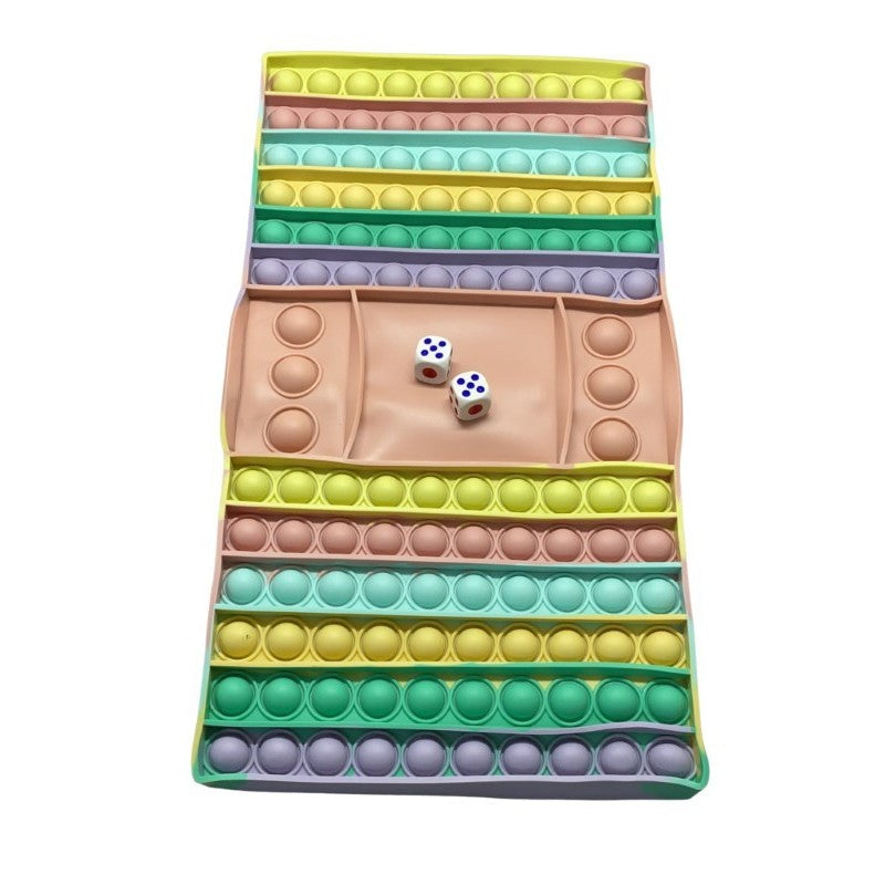 Joc Interactiv Antistres Pop It Now and Flip It, Tabla de Joc cu 2 Zaruri, Silicon Moale, Model Macarons, Multicolor