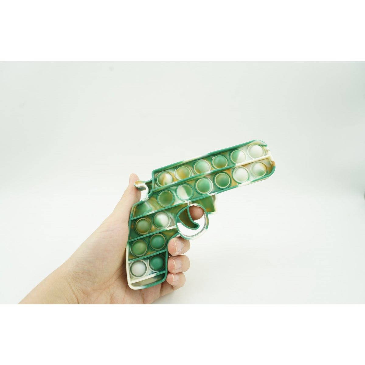 Jucarie Antistres Pop It Now and Flip It, Model Pistol, Silicon Flexibil, Alb/Verde