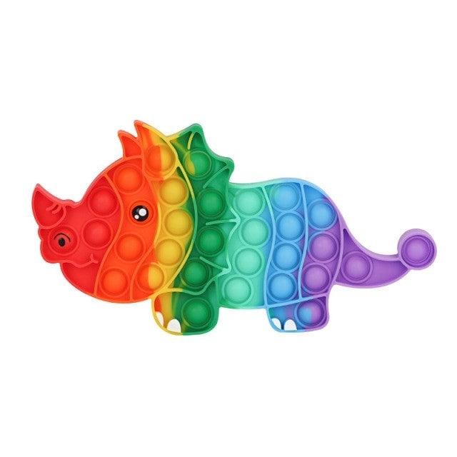 Jucarie Antistres Pop It Now and Flip It, Model Dinozaur Triceratops, Senzoriala si Interactiva, Silicon Flexibil, Multicolor