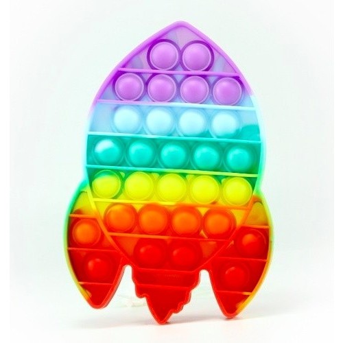 Jucarie Antistres Pop It Now and Flip It, Model Racheta, Silicon Flexibil, Design Curcubeu Multicolor