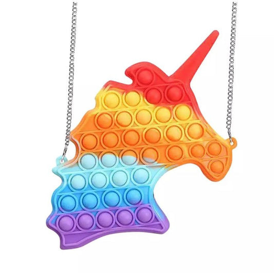 Geantă Pop It Antistres, Formă Unicorn, Silicon, Multicolor