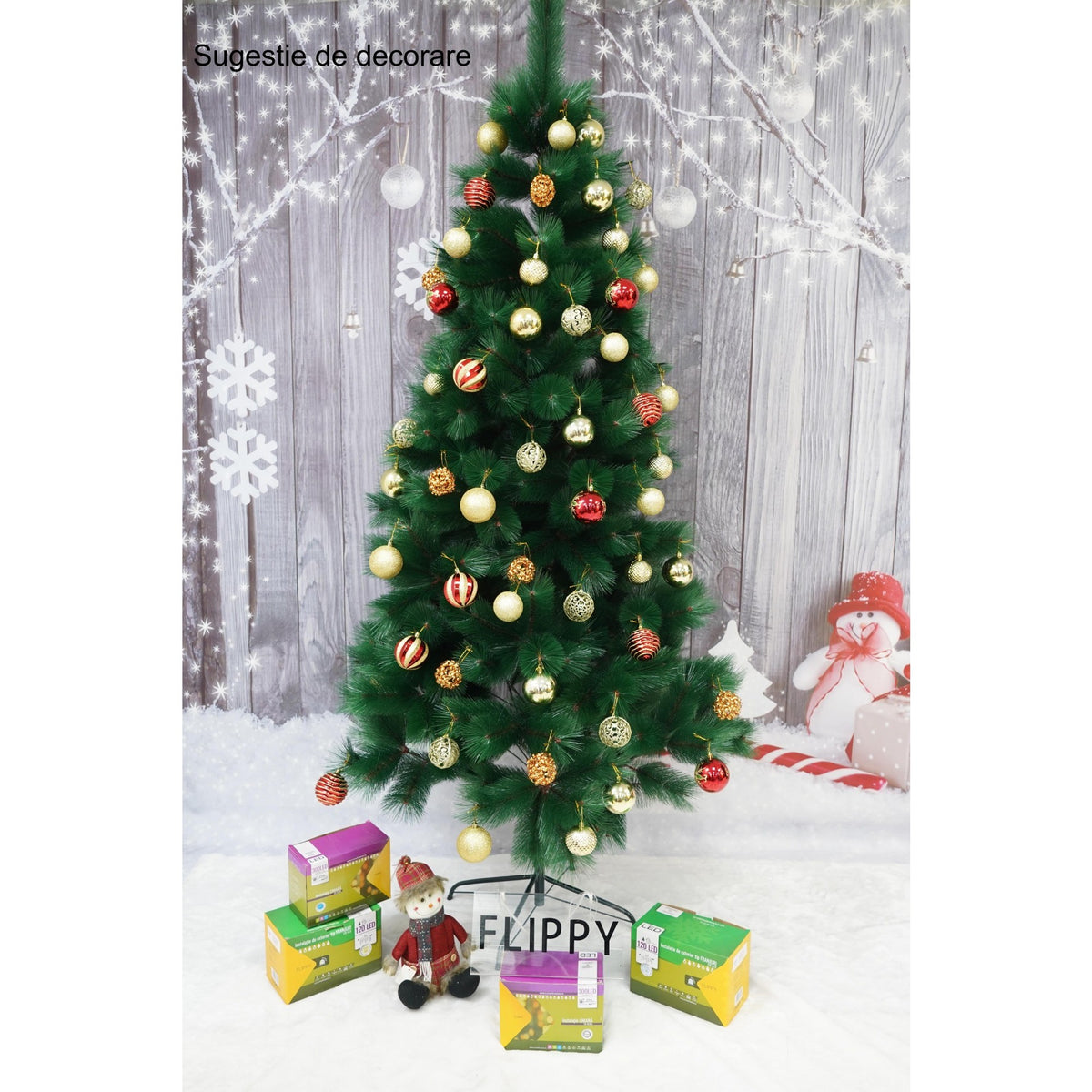 Brad Artificial de Craciun Tip Pin, 160 Ramuri cu Ace 3D 12 cm, Suport Metalic Inclus, Inaltime 150 cm, Diametru 85 cm, Verde