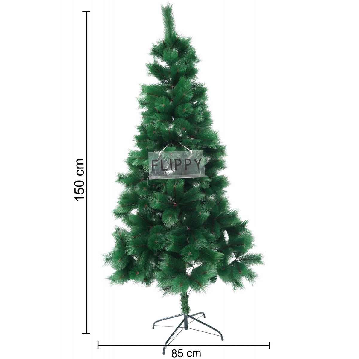 Brad Artificial de Craciun Tip Pin, 160 Ramuri cu Ace 3D 12 cm, Suport Metalic Inclus, Inaltime 150 cm, Diametru 85 cm, Verde