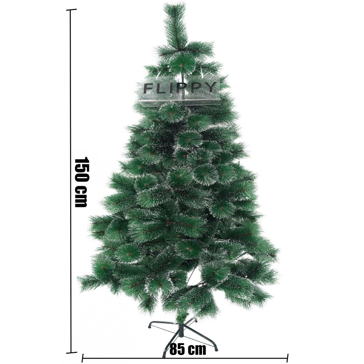 Brad Artificial de Craciun, Tip Pin Inzapezit cu Ace 3D, Aspect Natural, Material PVC, 160 Ramuri, Inaltime 150 cm, Diametru 85 cm, Suport Metalic Inclus, Verde cu Varfuri Ninse