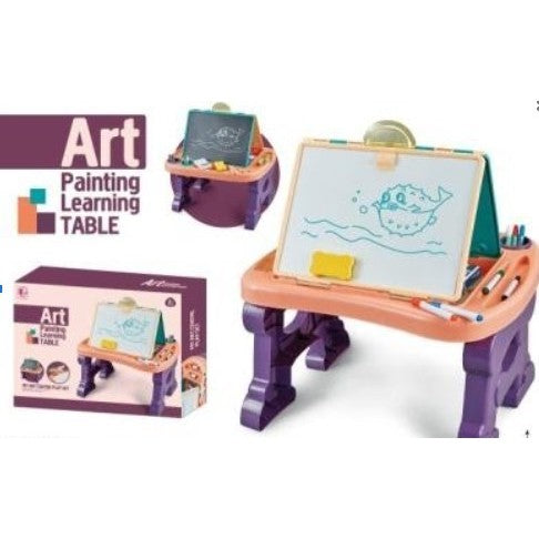 Tabla de Scris si Desenat pentru Copii 2 in 1, Masa Educativa cu Sevalet si Suprafata Magnetica, Plastic Non-Toxic, Pliabila, cu Spatiu Depozitare, Multicolor