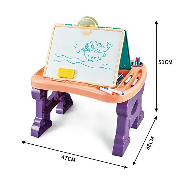 Tabla de Scris si Desenat pentru Copii 2 in 1, Masa Educativa cu Sevalet si Suprafata Magnetica, Plastic Non-Toxic, Pliabila, cu Spatiu Depozitare, Multicolor