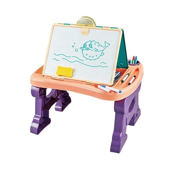 Tabla de Scris si Desenat pentru Copii 2 in 1, Masa Educativa cu Sevalet si Suprafata Magnetica, Plastic Non-Toxic, Pliabila, cu Spatiu Depozitare, Multicolor