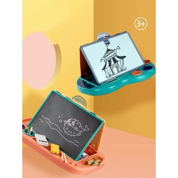 Tabla de Scris si Desenat pentru Copii 2 in 1, Masa Educativa cu Sevalet si Suprafata Magnetica, Plastic Non-Toxic, Pliabila, cu Spatiu Depozitare, Multicolor