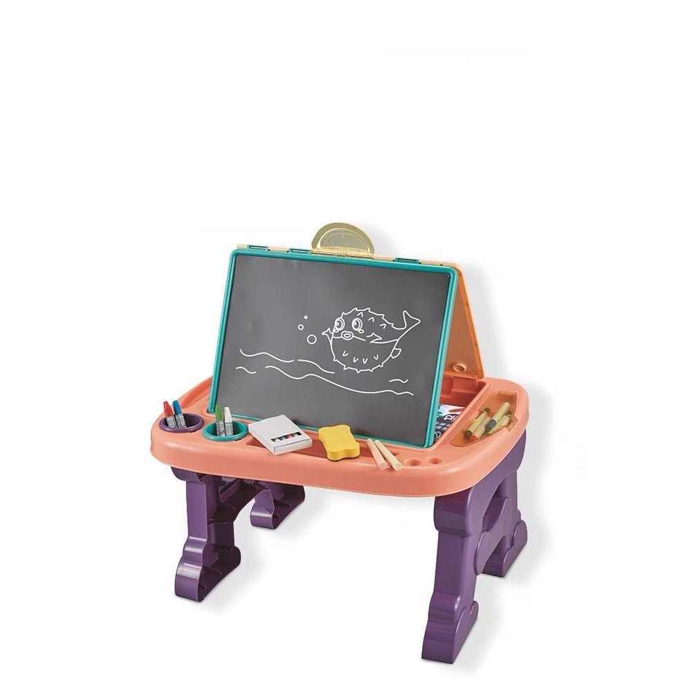 Tabla de Scris si Desenat pentru Copii 2 in 1, Masa Educativa cu Sevalet si Suprafata Magnetica, Plastic Non-Toxic, Pliabila, cu Spatiu Depozitare, Multicolor