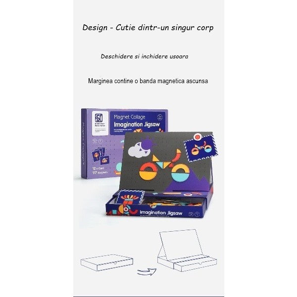 Carte Magnetica Educativa, Puzzle Creativ 2 In 1, Joc Logica Si Forme Geometrice, Cu Placa Magnetica Si Carduri De Memorie, 129 Piese, Multicolor
