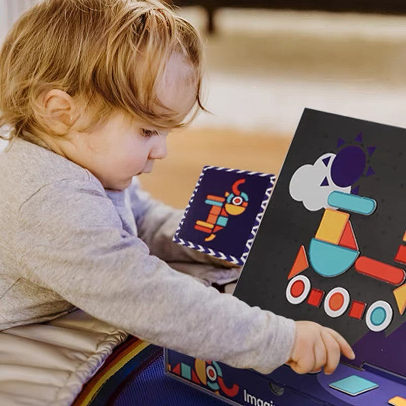 Carte Magnetica Educativa, Puzzle Creativ 2 In 1, Joc Logica Si Forme Geometrice, Cu Placa Magnetica Si Carduri De Memorie, 129 Piese, Multicolor