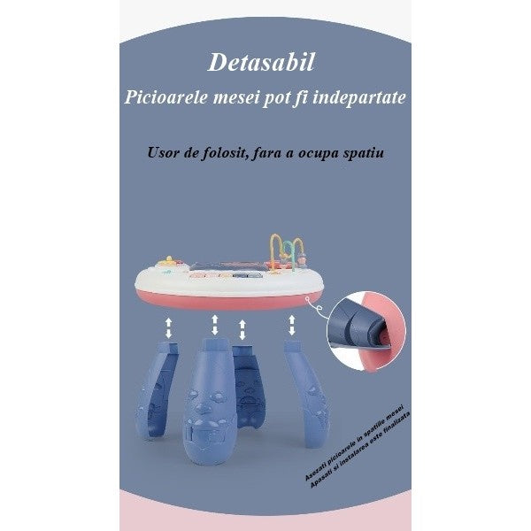 Masa Educativa 2 in 1 pentru Copii, Centru de Activitati cu Volan, Pian si Tobe, Panou Detasabil, Plastic, Multicolor