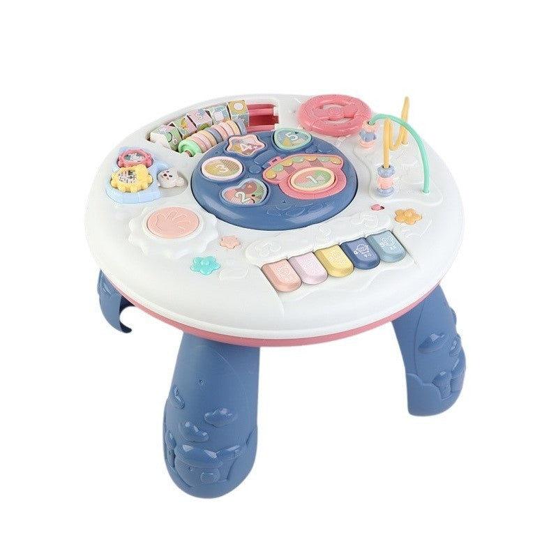 Masa Educativa 2 in 1 pentru Copii, Centru de Activitati cu Volan, Pian si Tobe, Panou Detasabil, Plastic, Multicolor