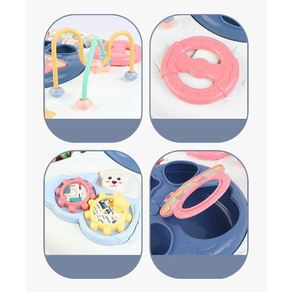 Masa Educativa 2 in 1 pentru Copii, Centru de Activitati cu Volan, Pian si Tobe, Panou Detasabil, Plastic, Multicolor