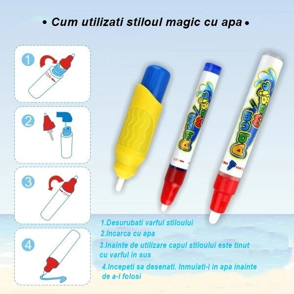 Covoras Magic de Colorat cu Apa, Jucarie Educativa si Interactiva pentru Copii, Material Non-Toxic, Include Stilouri pe Baza de Apa, 100x70 cm