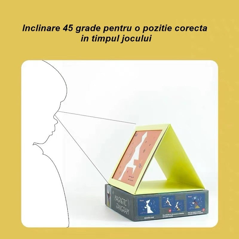 Joc Magnetic Tangram cu Tabla si Piese Geometrice, Puzzle Educativ pentru Copii +3 Ani, Dezvoltarea Abilitatilor Cognitive, Multicolor, 34 Piese