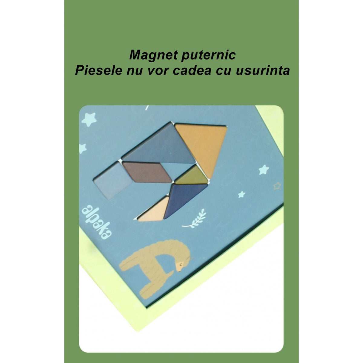 Joc Magnetic Tangram cu Tabla si Piese Geometrice, Puzzle Educativ pentru Copii +3 Ani, Dezvoltarea Abilitatilor Cognitive, Multicolor, 34 Piese