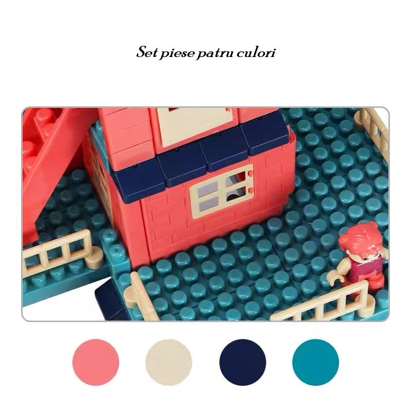 Set de Constructie Educativ Casa si Curte, Joc de Asamblare Creativ, Plastic Rezistent Non-Toxic, Multicolor, 251 Piese