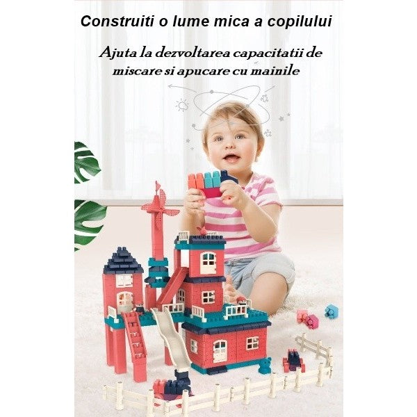 Set de Constructie Educativ Casa si Curte, Joc de Asamblare Creativ, Plastic Rezistent Non-Toxic, Multicolor, 251 Piese