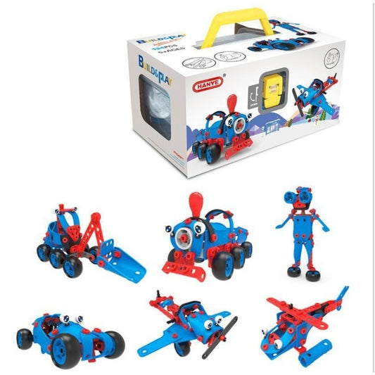 Set de Constructie STEM 5 in 1, Jucarie Educationala de Inginerie cu Unelte de Asamblare, Kit Creativ Masini si Avioane, Plastic Rezistent, 134 Piese