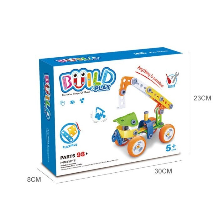Set de Constructie Masini si Vehicule, Joc Educativ de Inginerie si Mecanica, Plastic Rezistent si Non-Toxic, 5 Modele de Asamblat, 98 Piese